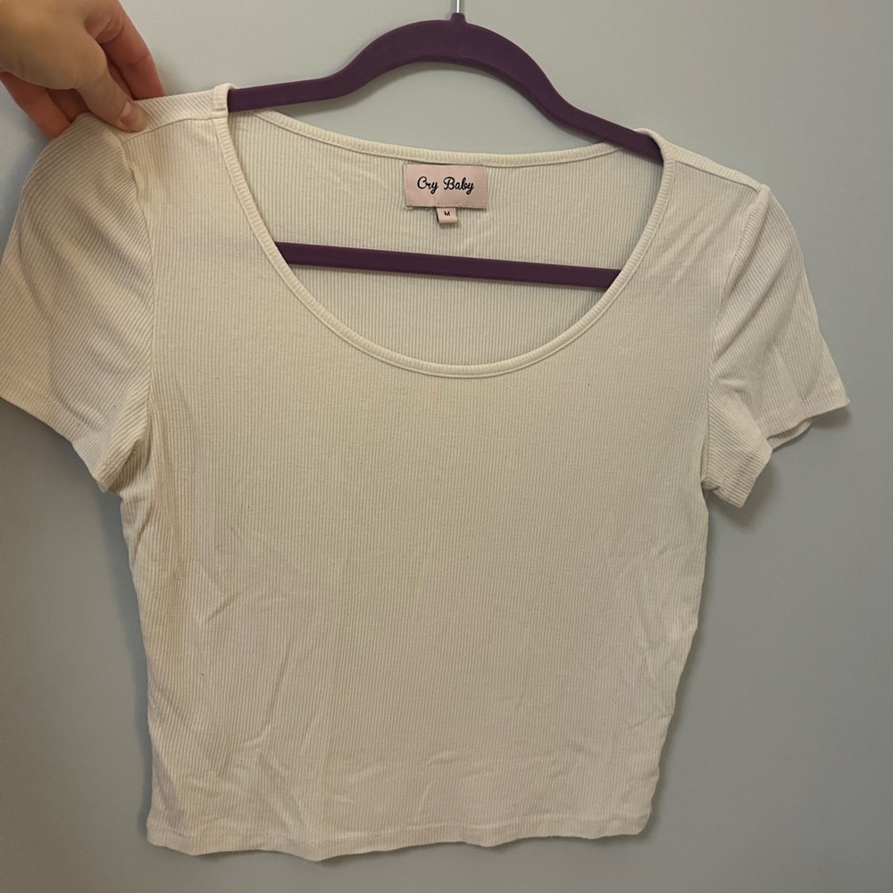 Cry Baby, White Ribbed Crop Top, Size M